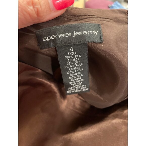 Spenser Jeremy Brown Silk Gold Metallic Thread Tiered Skirt Sz 4 - Picture 6 of 10